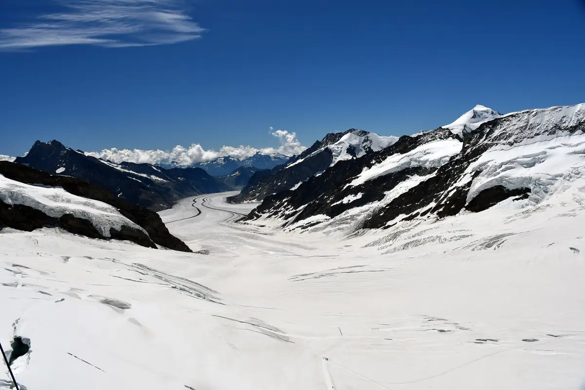 The Aletsch Glacier flowing south from the Jungfraujoch