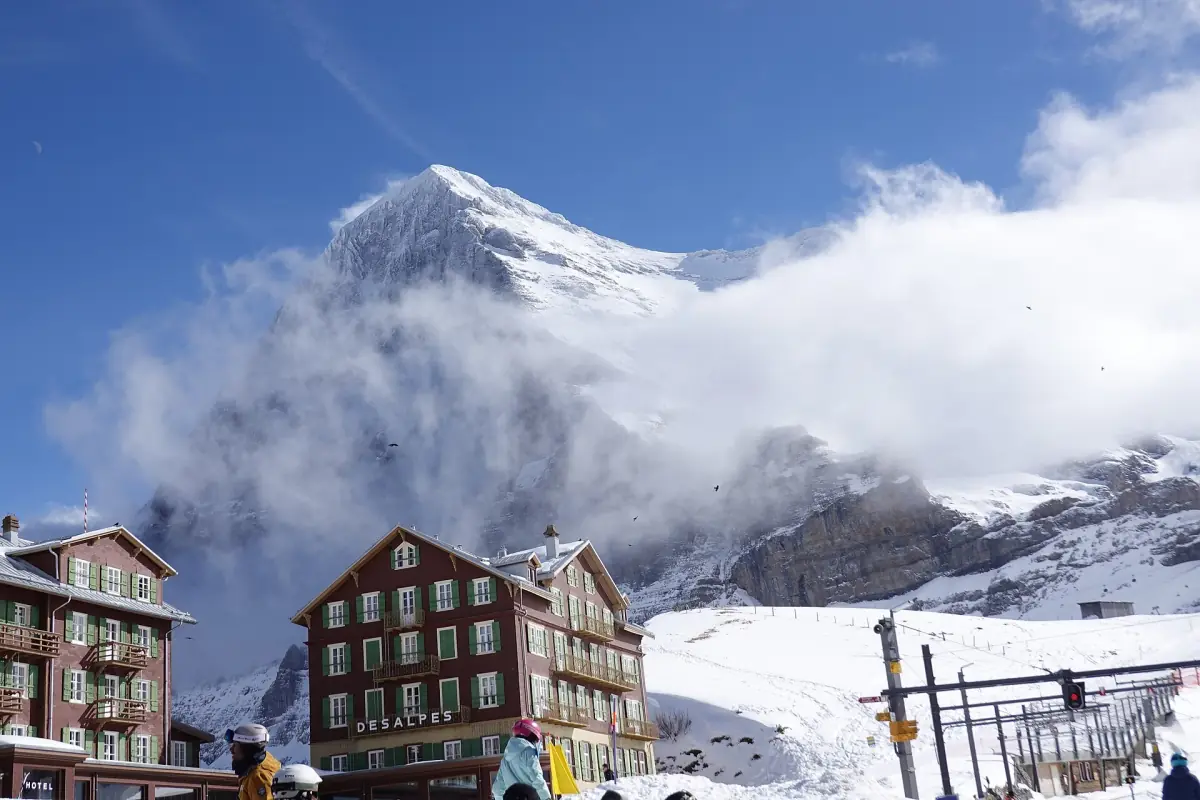 Kleine Scheidegg station with its hotels below the Eiger